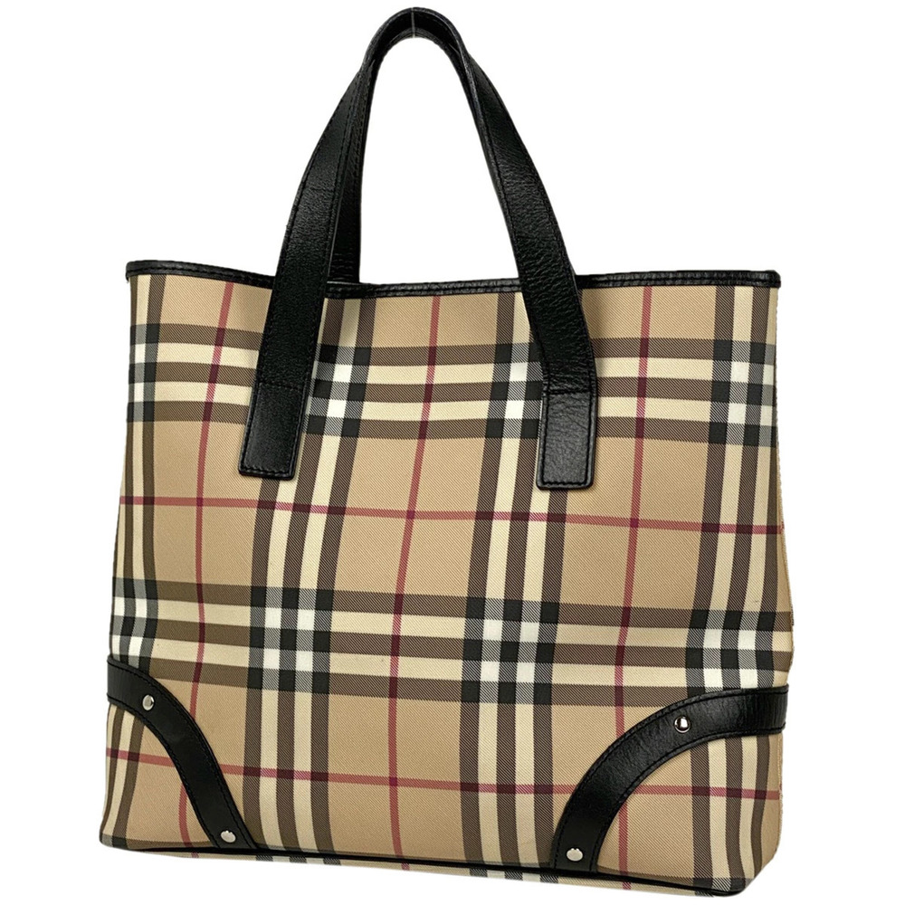 Burberry check handbag tote bag Nova canvas brown black